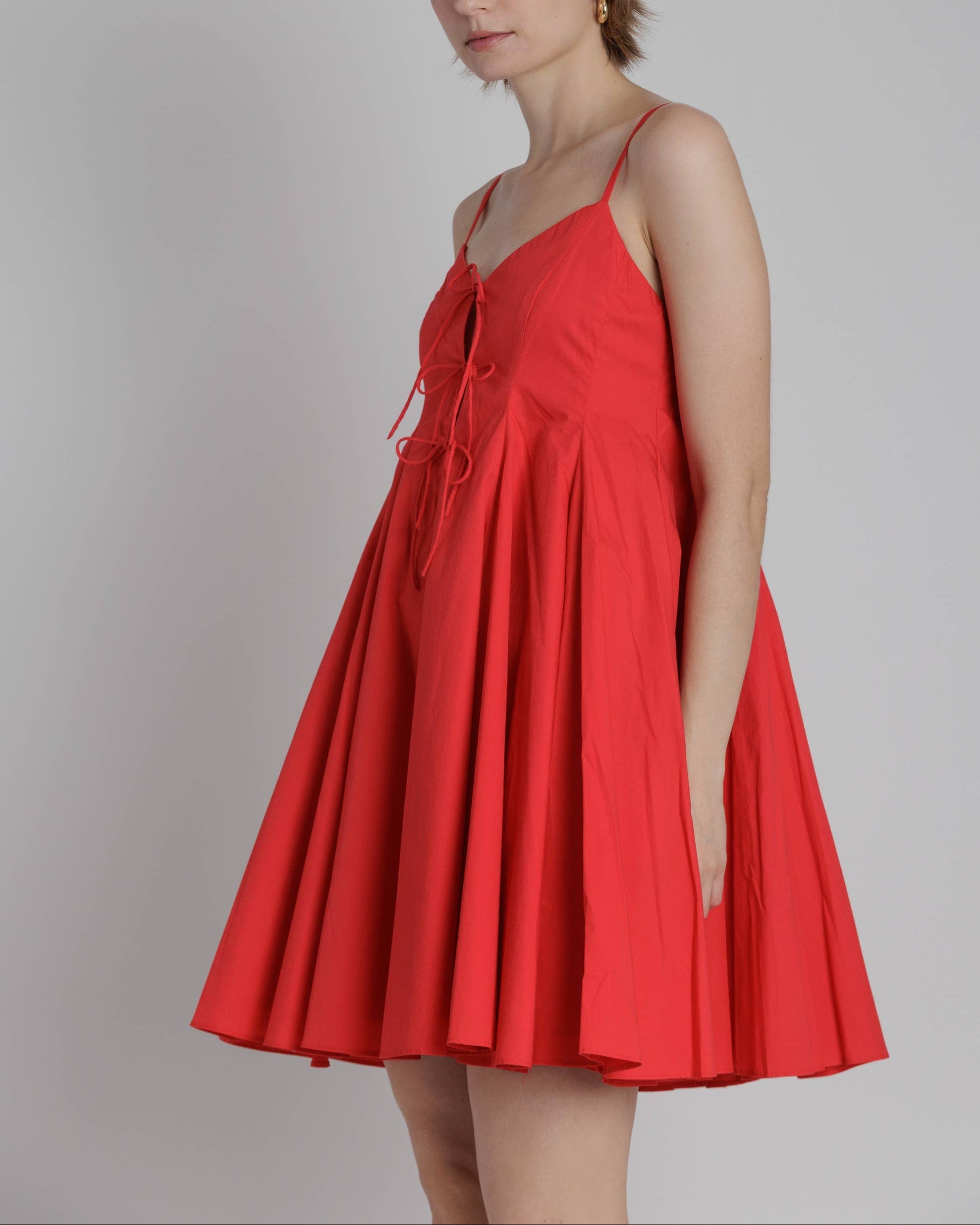 Pleated Poplin Mini Dress in Red