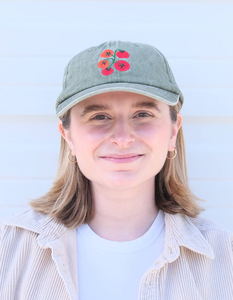 Tomato Vine Embroidered Hat in Washed Green