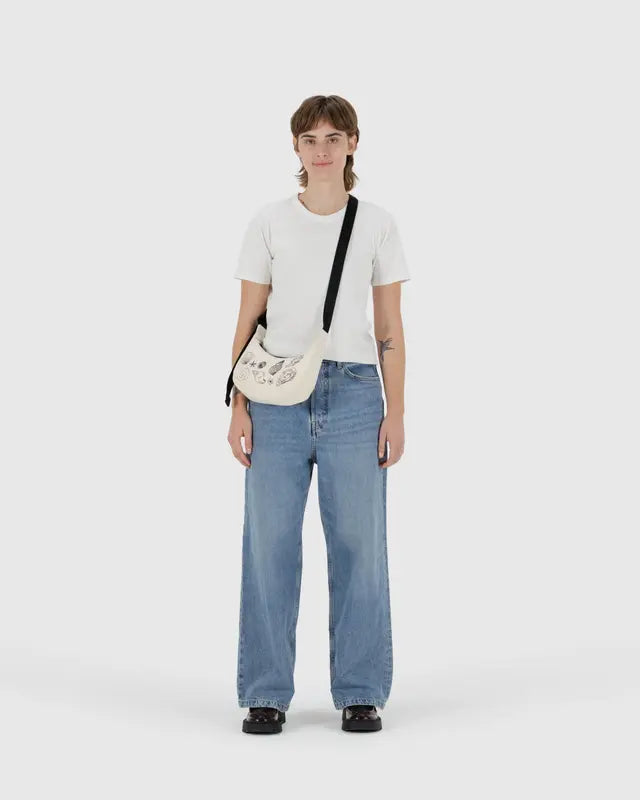 Small Nylon Crescent Bag in Embroidered Shells