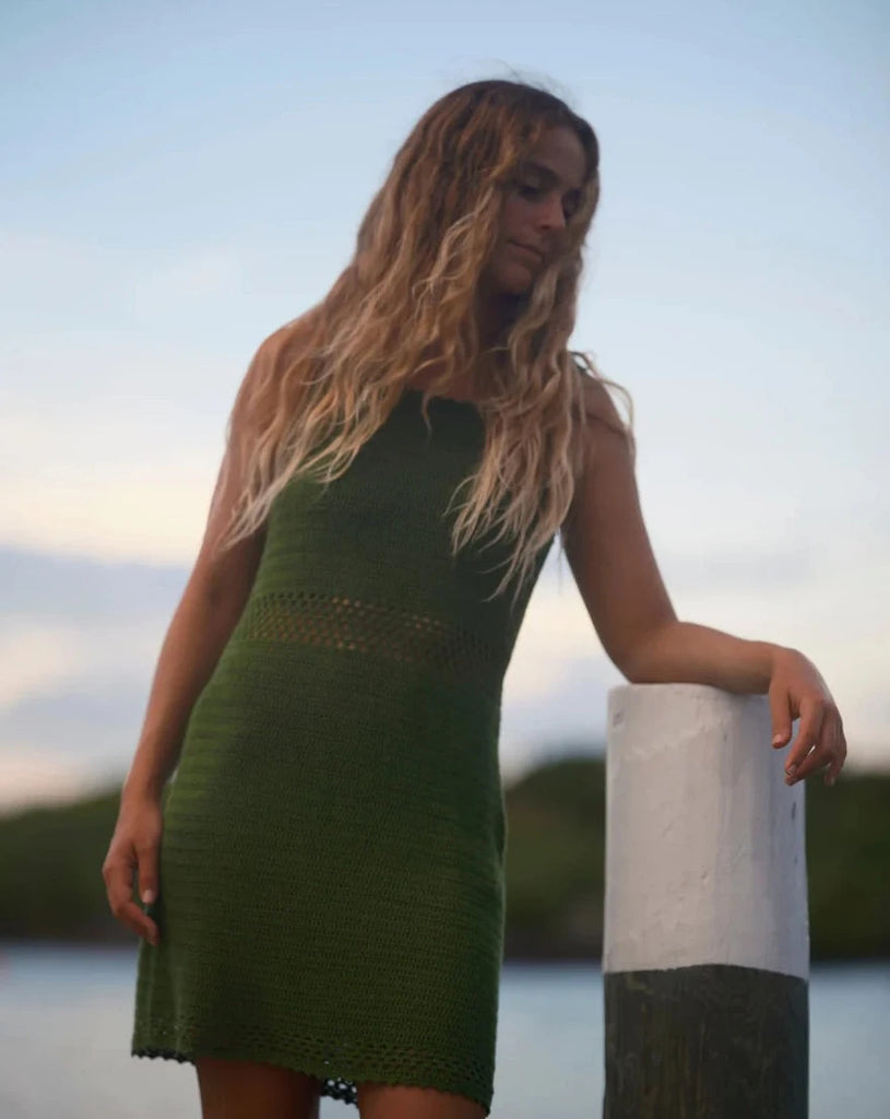 Crochet Beach Dress in Moss Green
