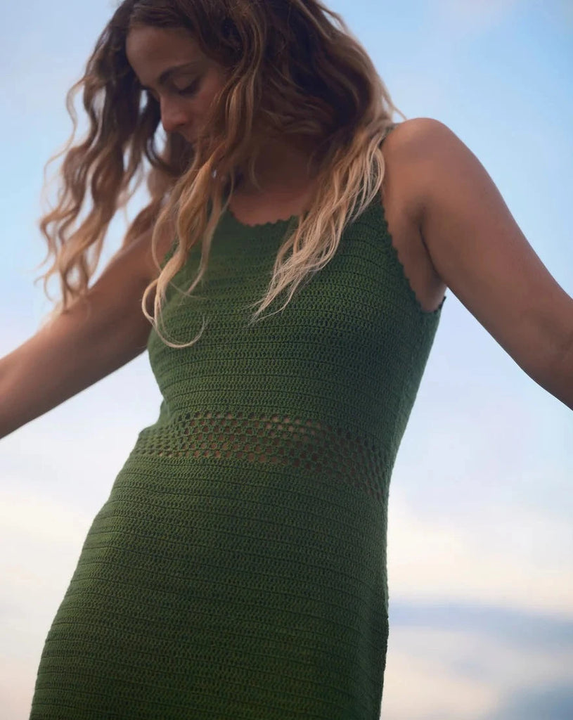 Crochet Beach Dress in Moss Green