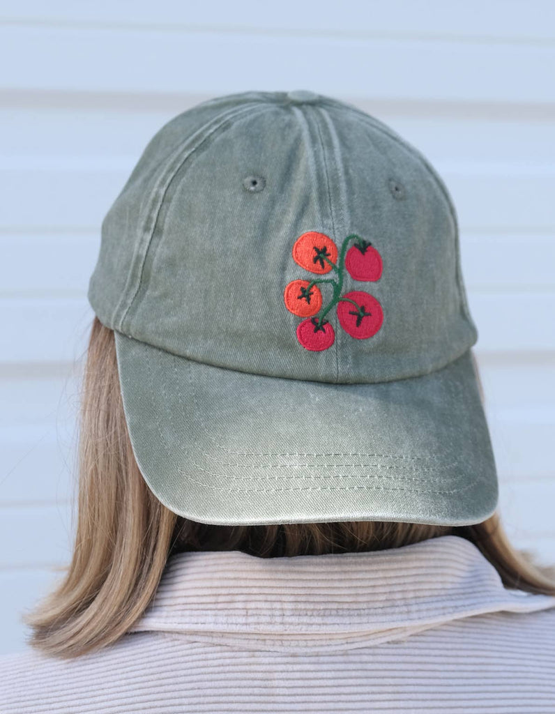 Tomato Vine Embroidered Hat in Washed Green