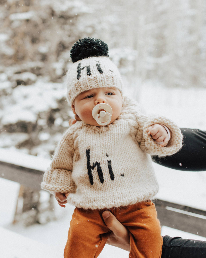 Hi. Black Hand Knit Beanie Hat