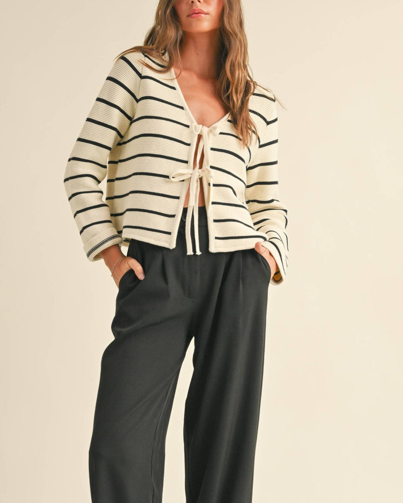 Striped Tie Front Cardigan