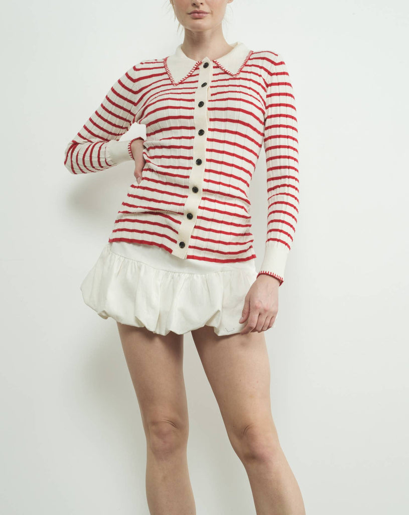 Elizabeth Stripe Cardigan in Red