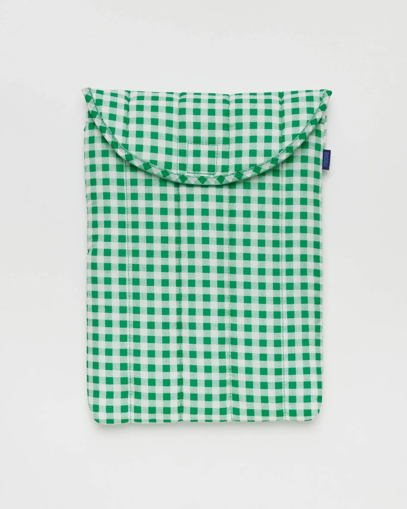 Puffy Laptop Sleeve 13/14" in Green Gingham