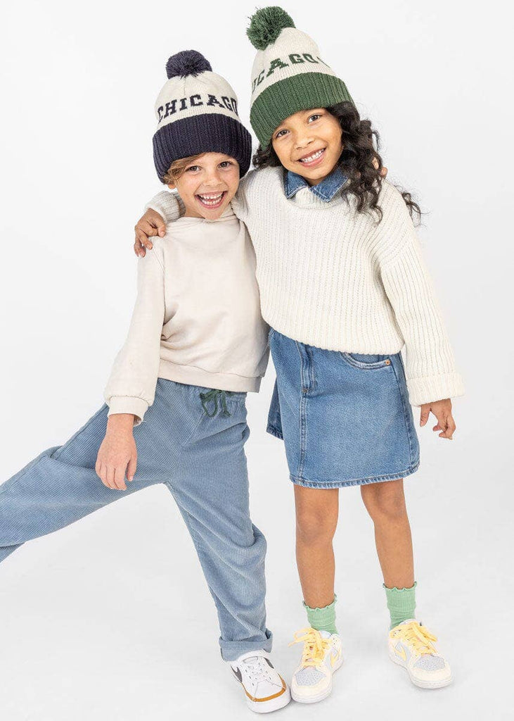 Youth  Chicago Pom Beanie in Navy