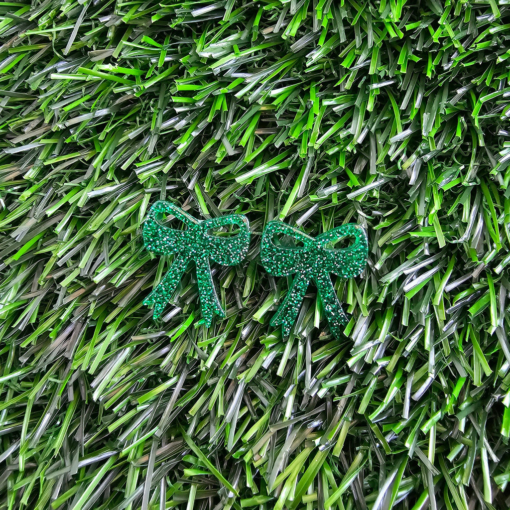 Bow Studs - Green Glitter