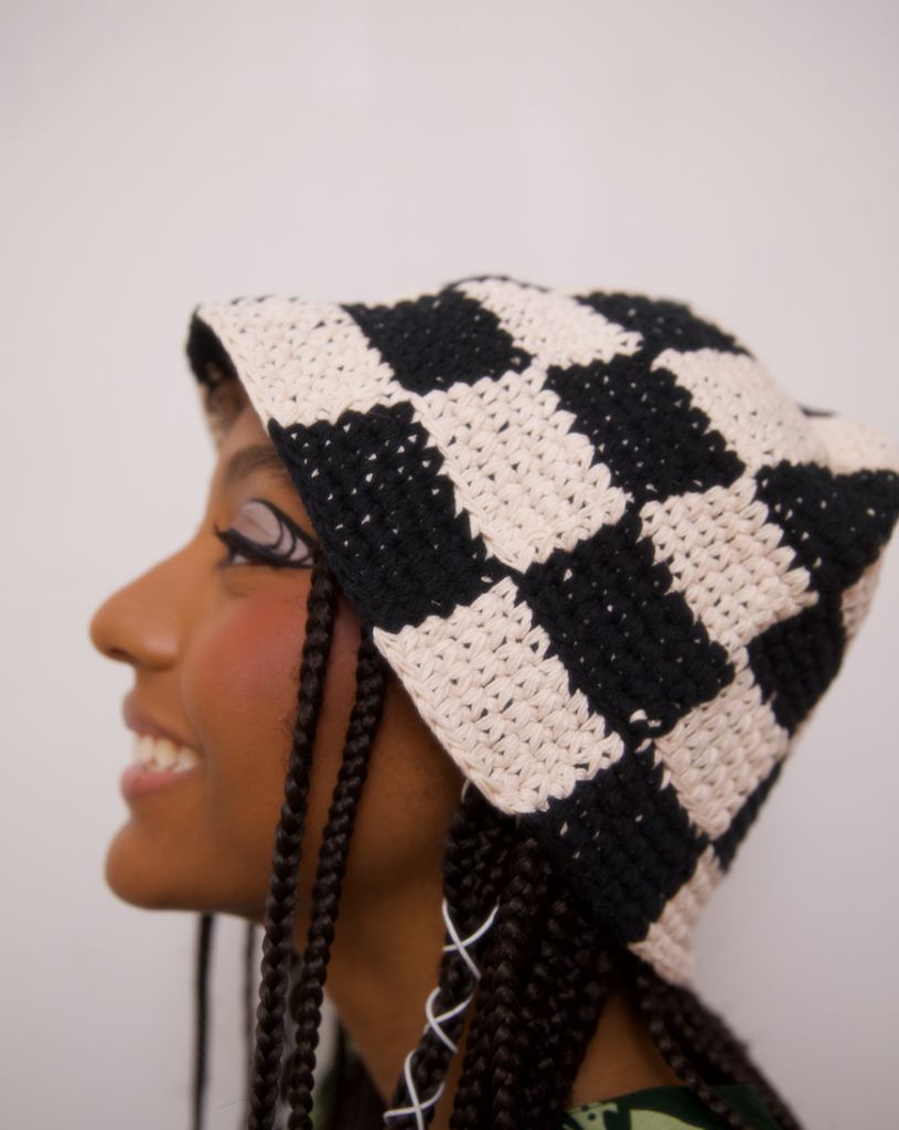 Crochet Checker Bucket Hat in Black / White