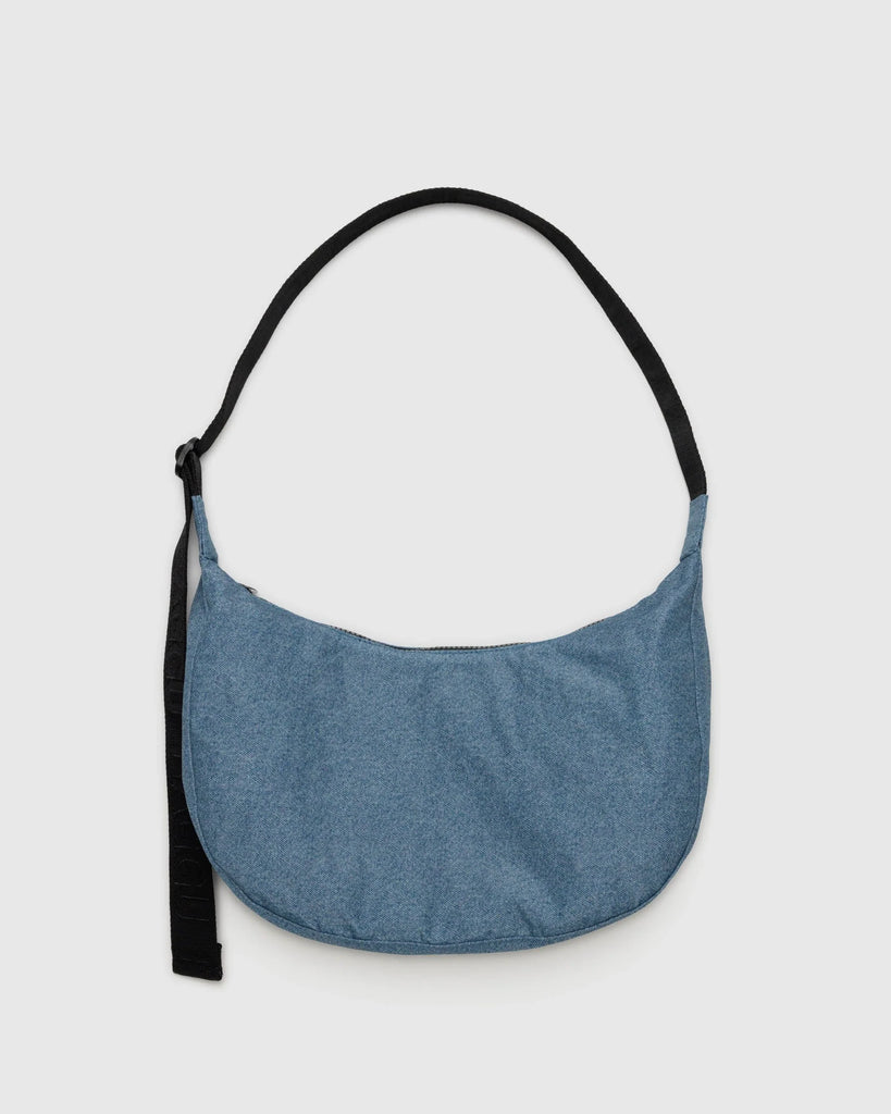 Medium Nylon Crescent Bag in Digital Denim