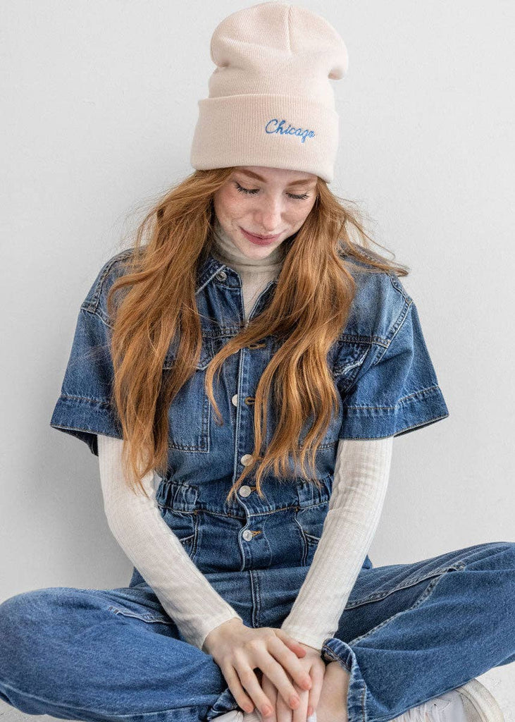 Embroidered Script Chicago Beanie