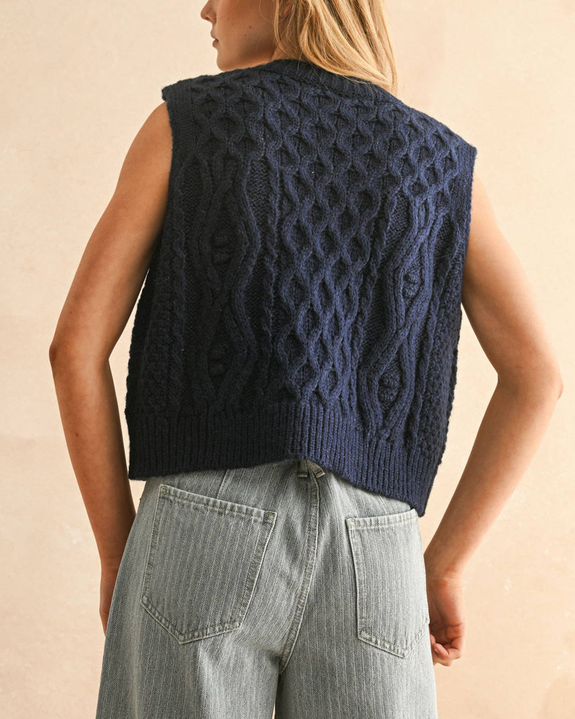 Tie Front Vest in Navy