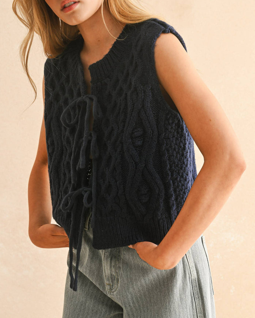 Tie Front Vest in Navy