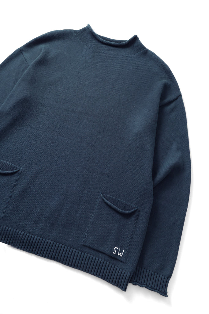 Mock Smock Sweater in Navy