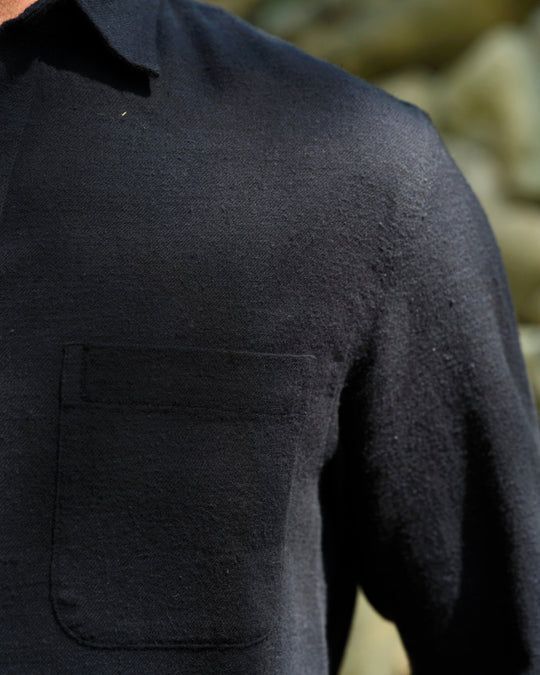One Pocket Shirt in Black Flannel