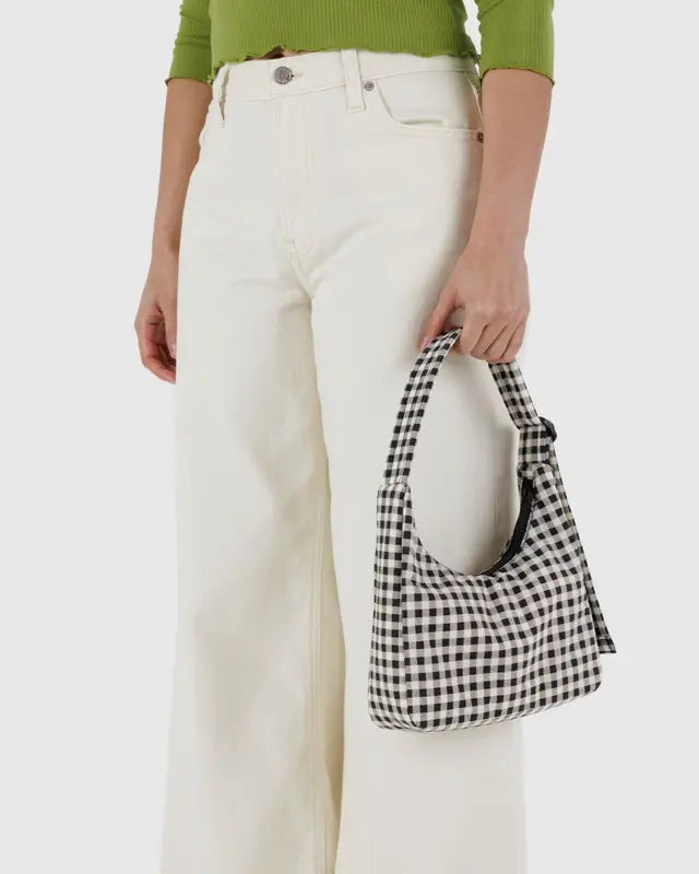 Mini Nylon Shoulder Bag in Black & White Gingham
