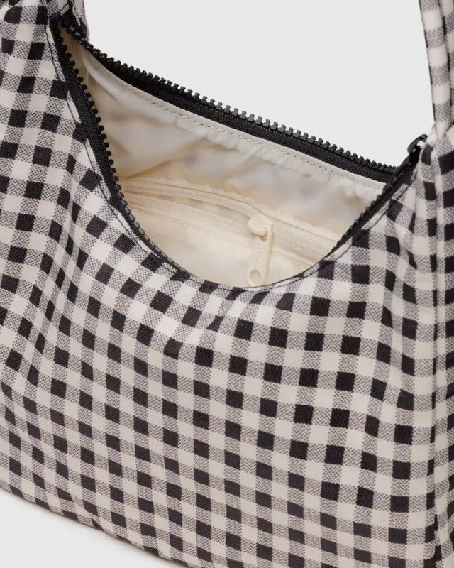 Mini Nylon Shoulder Bag in Black & White Gingham