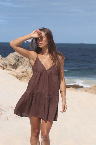 Tiered Mini Dress in Chocolate