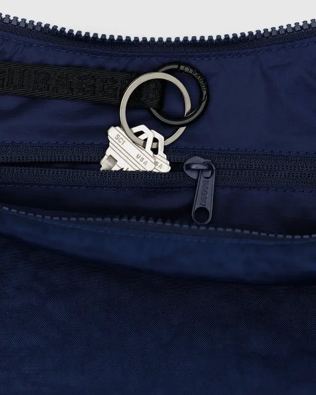 Medium Nylon Crescent Bag in Navy