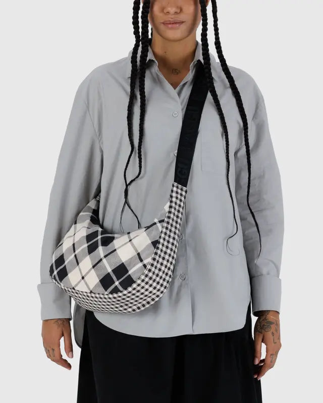 Medium Nylon Crescent Bag in Mixed Plaid