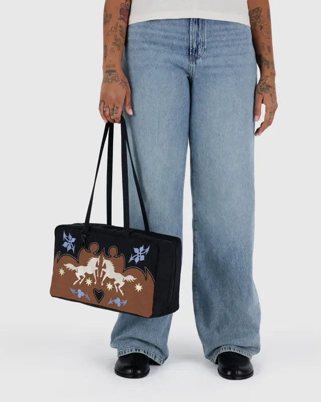 Medium Nylon Bowler Bag in Western Applique