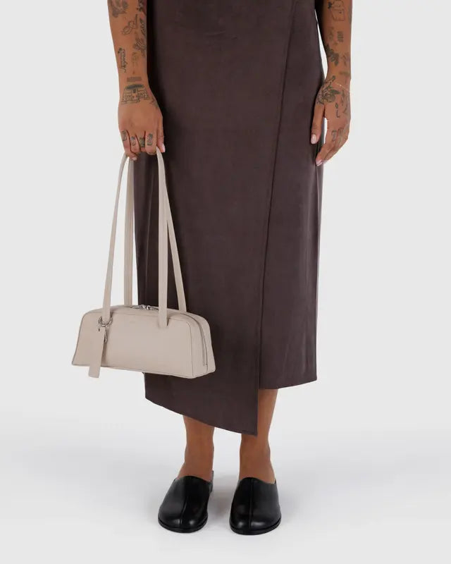 Small Recycled Leather Bowler Bag in Stone