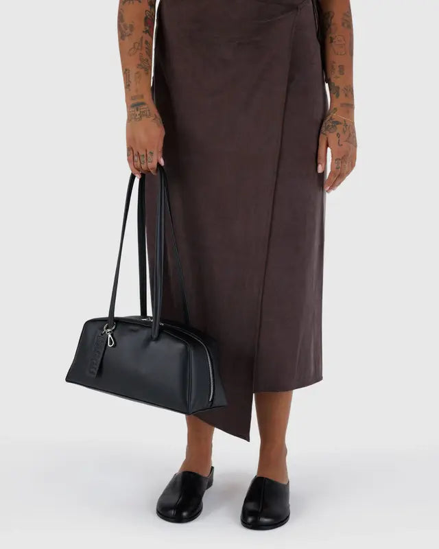 Recycled Leather Bowler Bag in Black