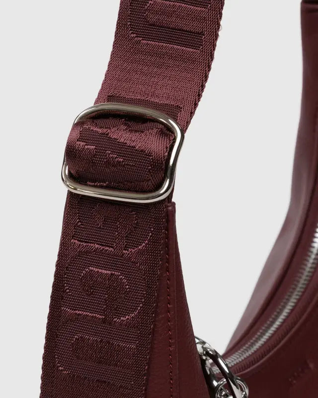 Small Recycled Leather Crescent Bag in Maghogany