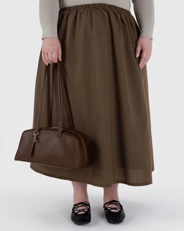Recycled Leather Bowler Bag in Brown