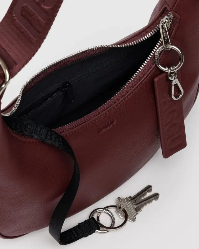 Small Recycled Leather Crescent Bag in Maghogany