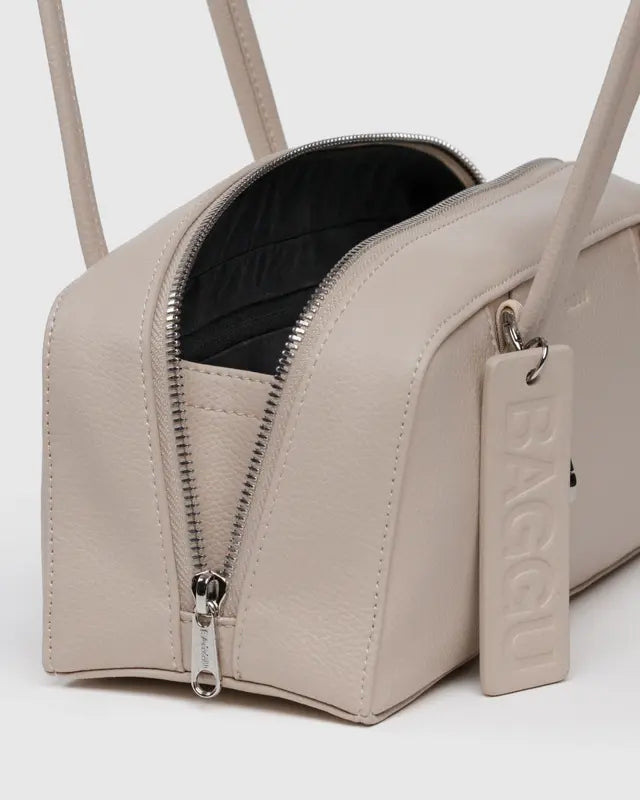 Small Recycled Leather Bowler Bag in Stone