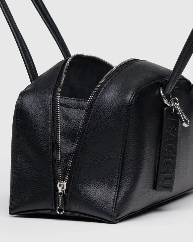 Recycled Leather Bowler Bag in Black