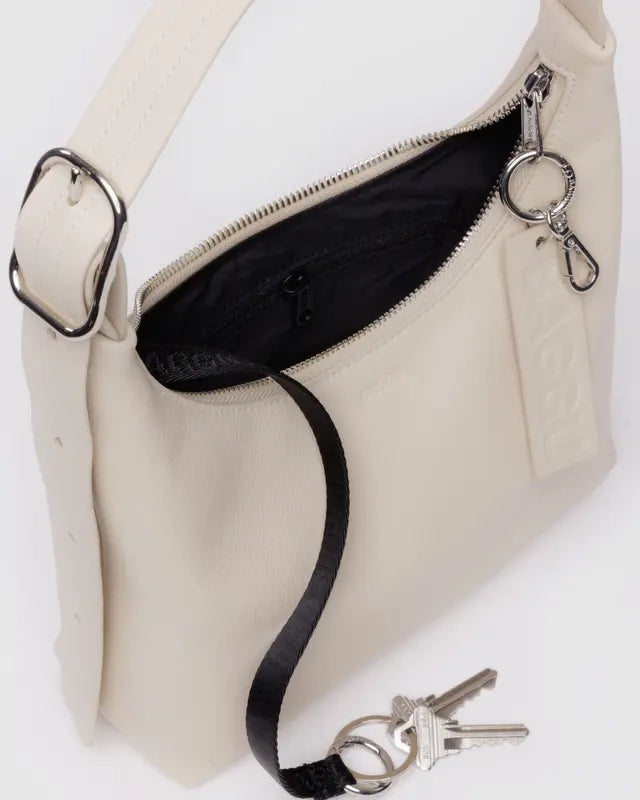 Mini Recycled Leather Shoulder Bag in Stone