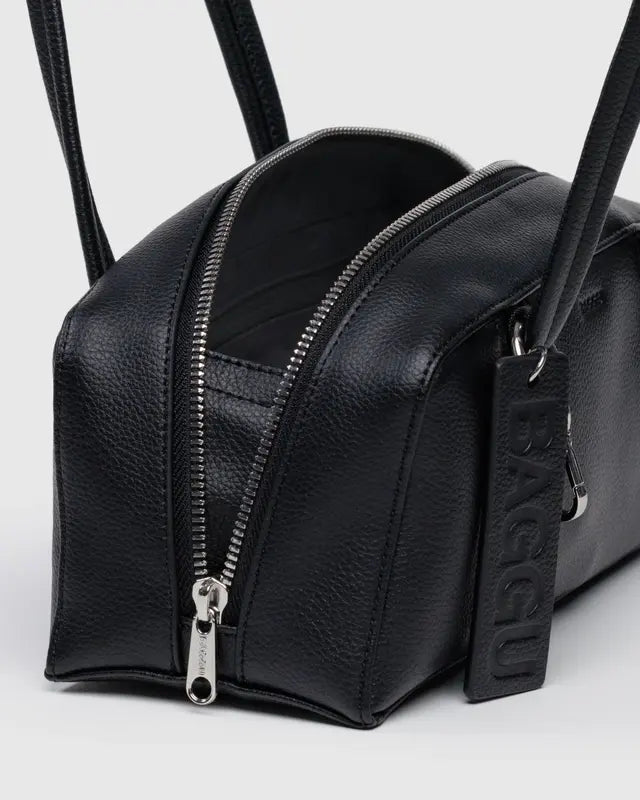 Small Recycled Leather Bowler Bag in Black