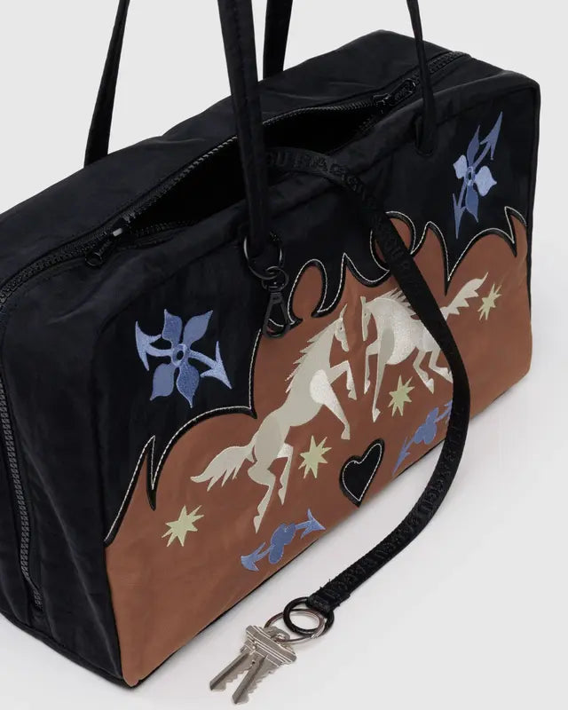 Medium Nylon Bowler Bag in Western Applique