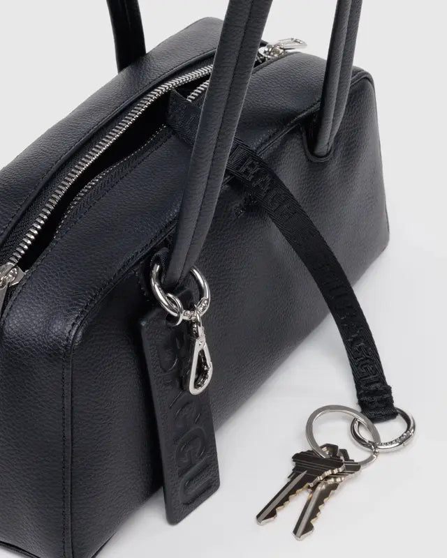 Small Recycled Leather Bowler Bag in Black