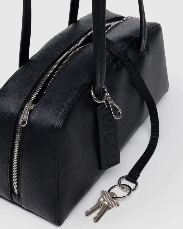 Recycled Leather Bowler Bag in Black