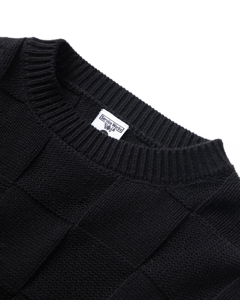 Check Knit Crewneck in Black