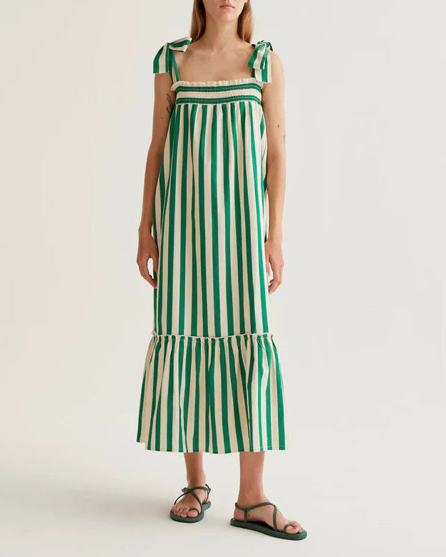 Bamboo Green Print Long Dress
