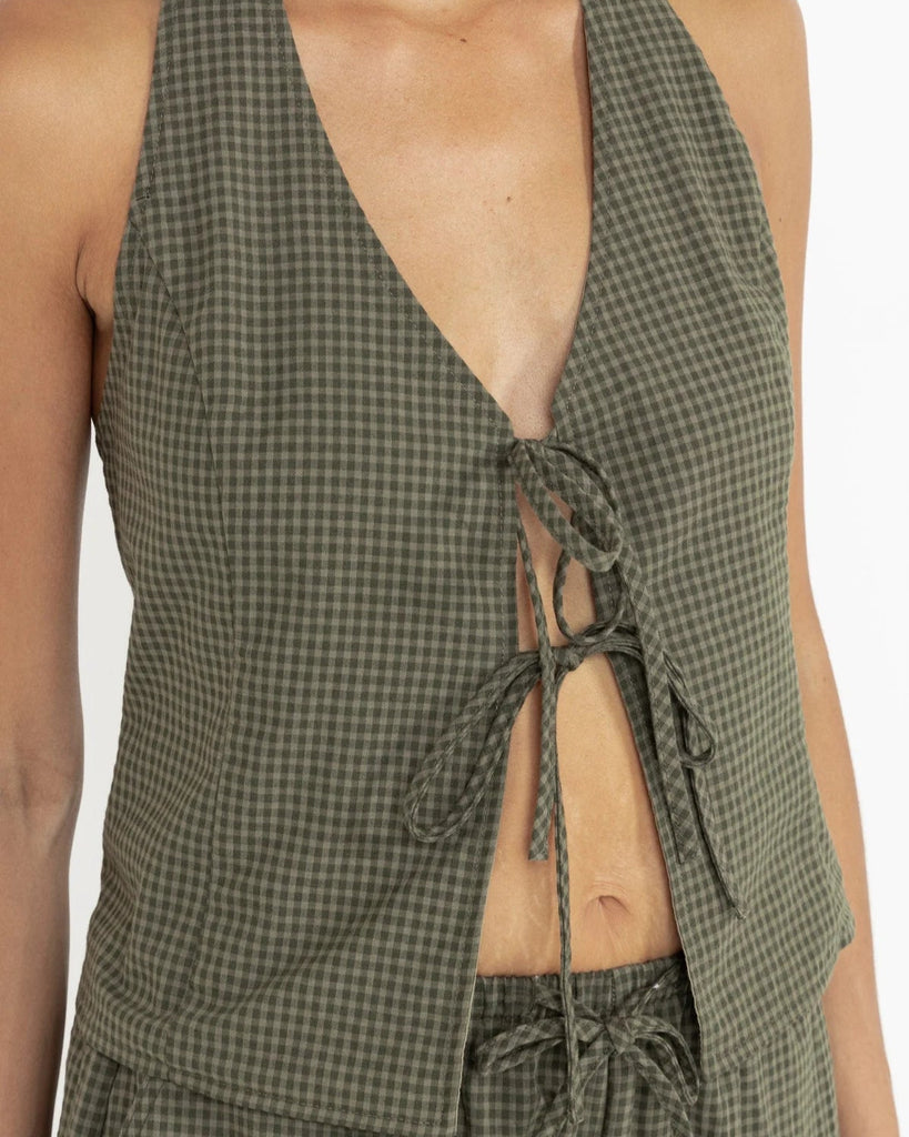 Louise Check Halter Top in Olive