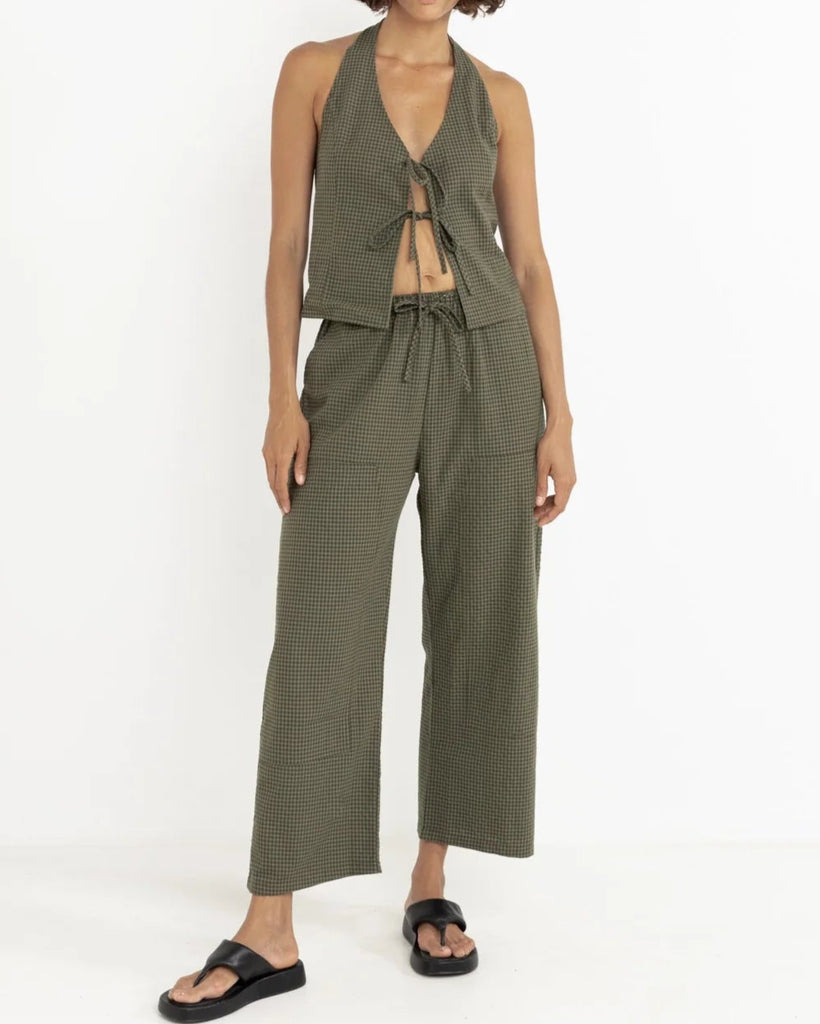Louise Check Halter Top in Olive