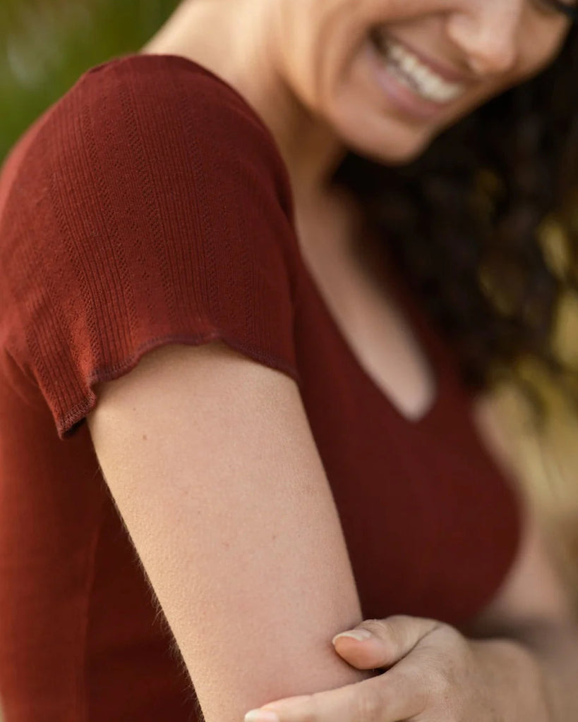 Pointelle Tee in Malbec