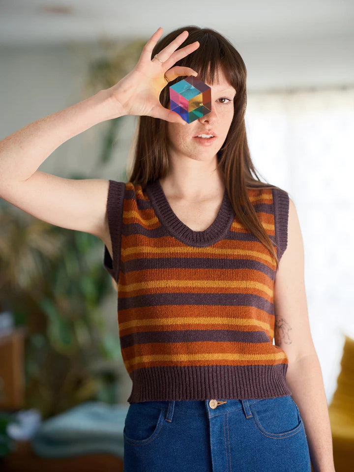 Merino Sweater Vest in Rust Stripe