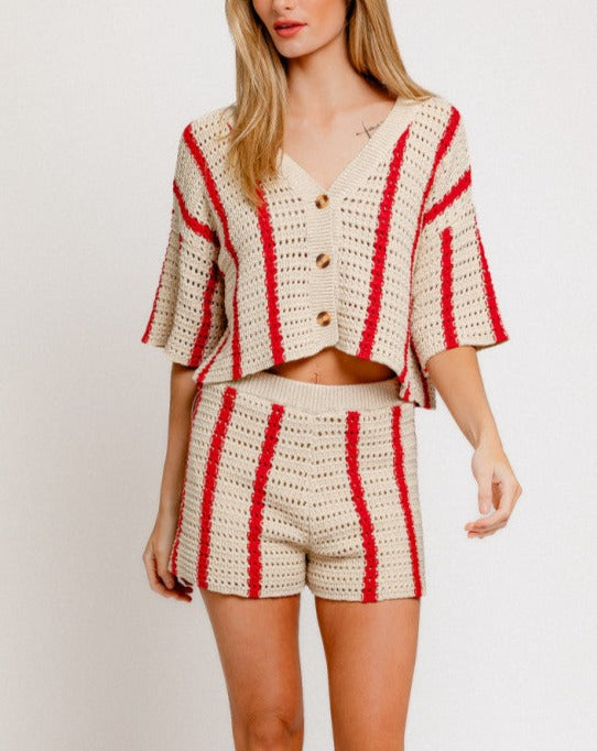 Donna Sweater Top in Red Stripe