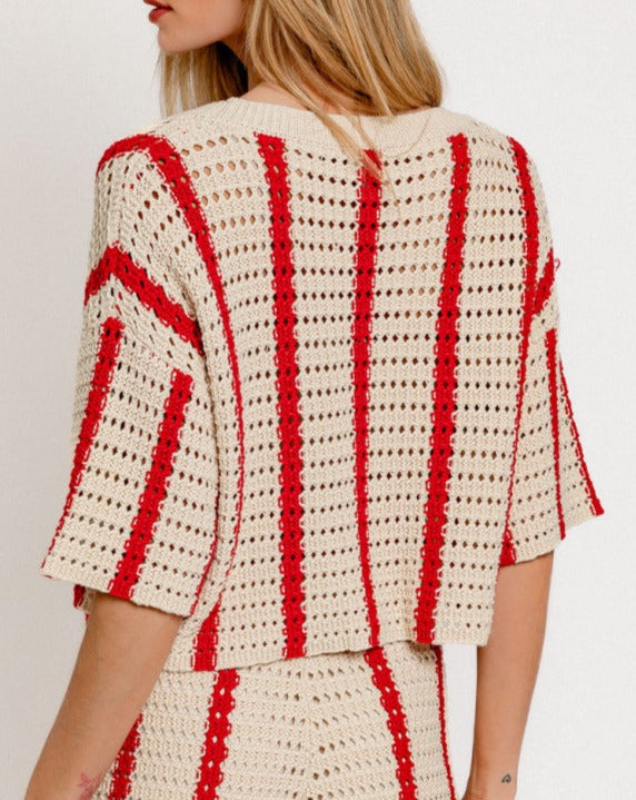 Donna Sweater Top in Red Stripe