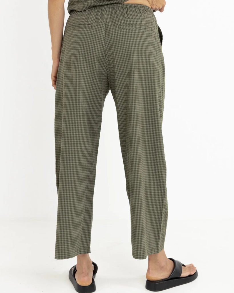 Louise Check Drawstring Pant in Olive