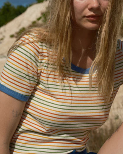Ringer Tee in Red Gold Green Stripe