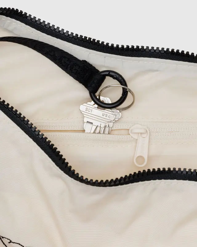 Medium Nylon Crescent Bag in Embroidered Shells