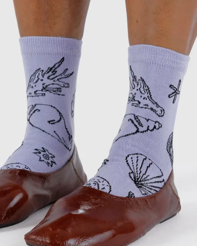 Baggu Crew Sock in Shells Light Blue