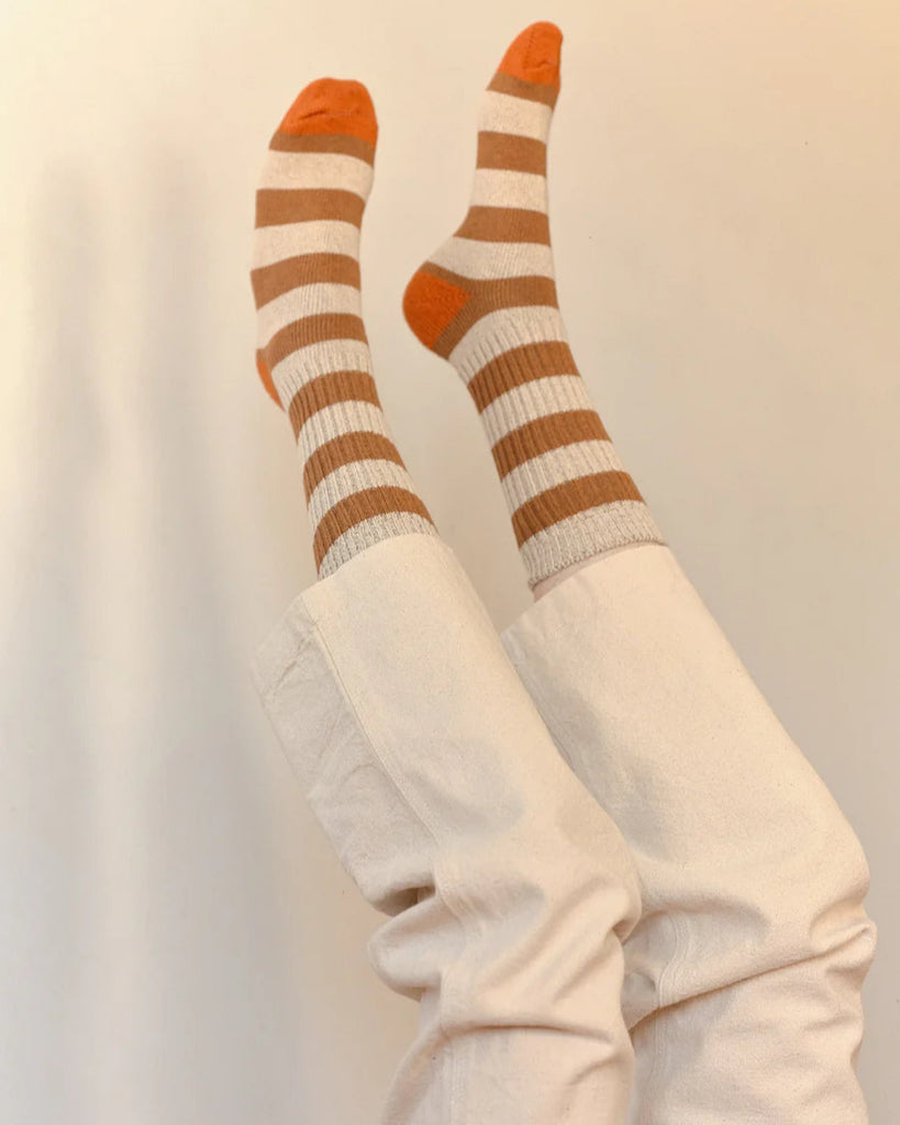 Stripe Utility Sock in Tan Stripe